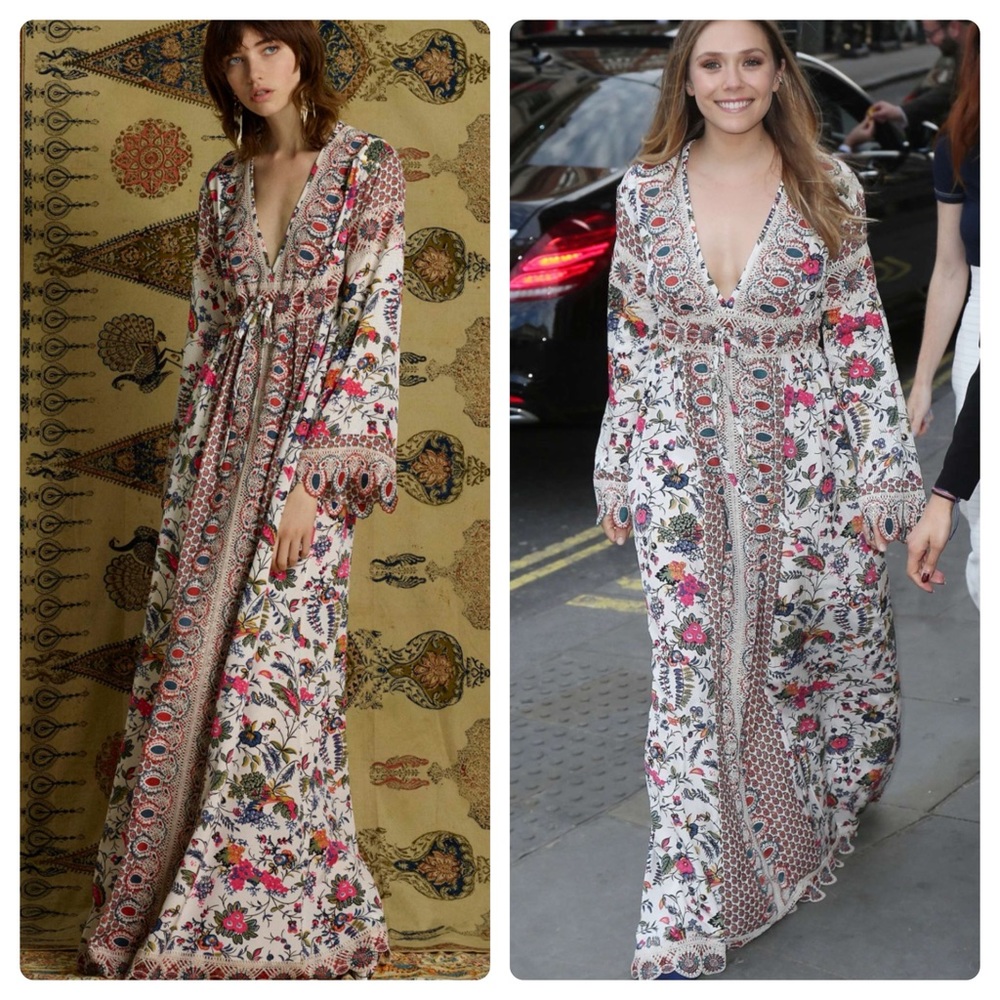 Tory Burch Ivory Floral Maxi Dress with Pink and Green Accents